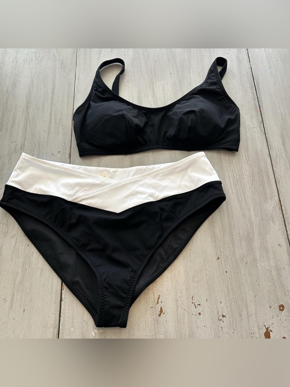 Fabletics Black & White Two-Piece Women's Swim Set - Classic Scoop Bikini